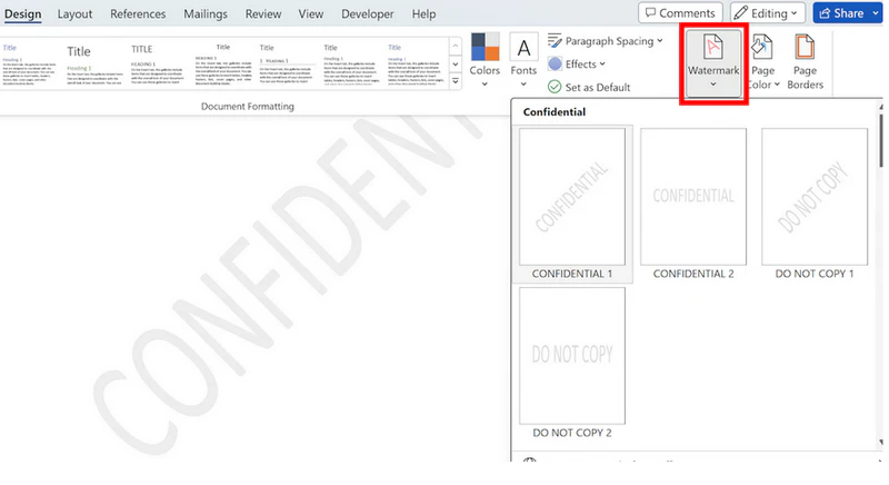 add watermark in word