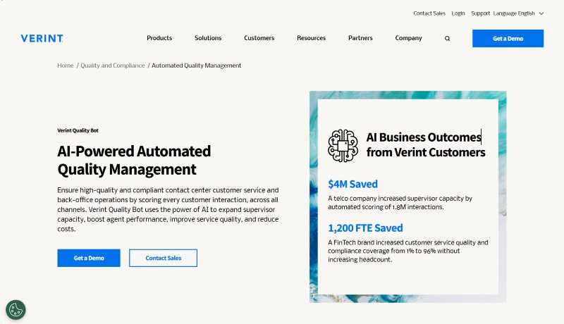 Verint call center quality assurance software 