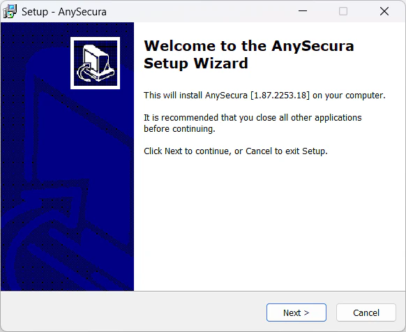 AnySecura installer screen on a laptop