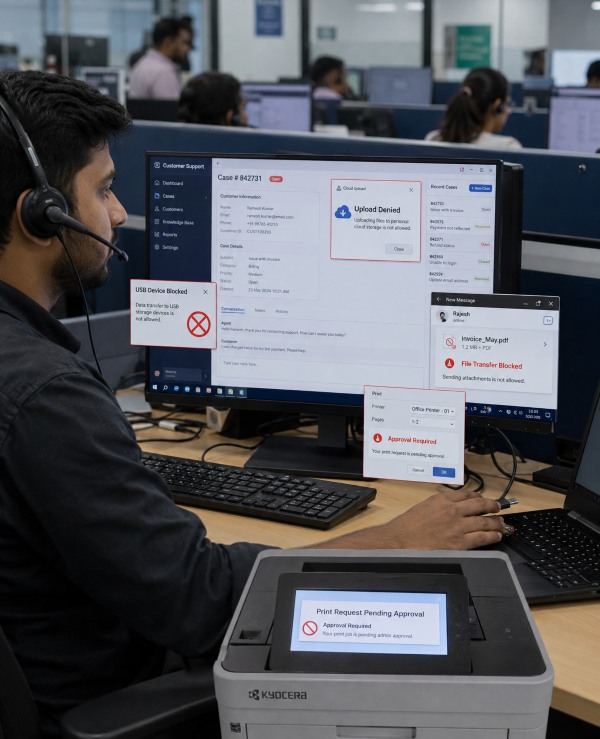 Multi-layer data transfer prevention covering USB, cloud, messaging and print
