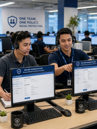 Consistent security policies protecting both new and experienced BPO agents