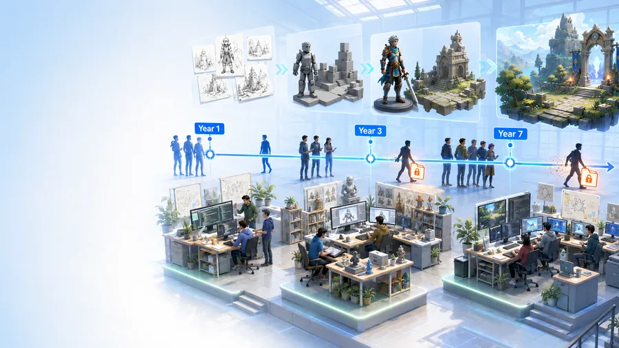 multi-year game development timeline showing extended IP exposure window