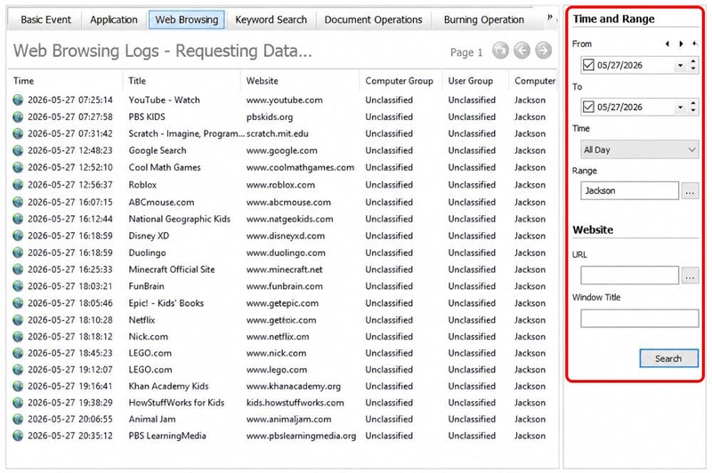 browsing log time range