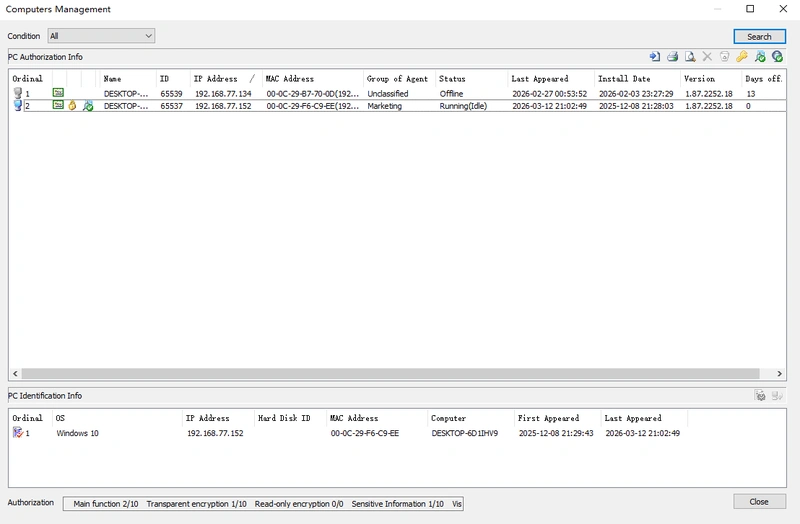 AnySecura Computer Management interface
