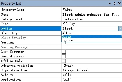 set action to block