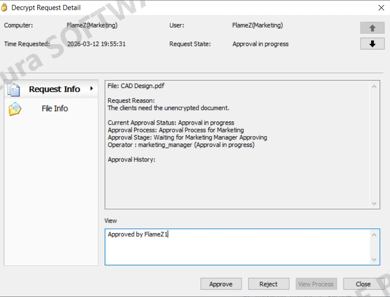 AnySecura View Request Information interface
