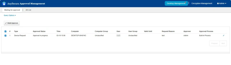 AnySecura Desktop Request Management interface